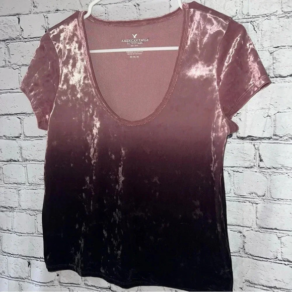 American Eagle Y2K Purple Ombré Velvet Scoop‎ Neck Tee - Picture 2 of 7